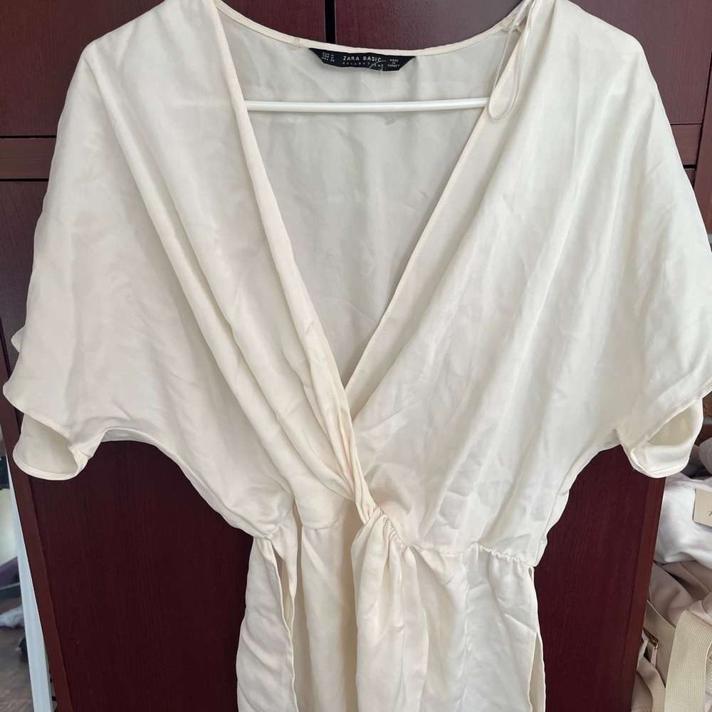 Zara Basic Cream Wrap Dress